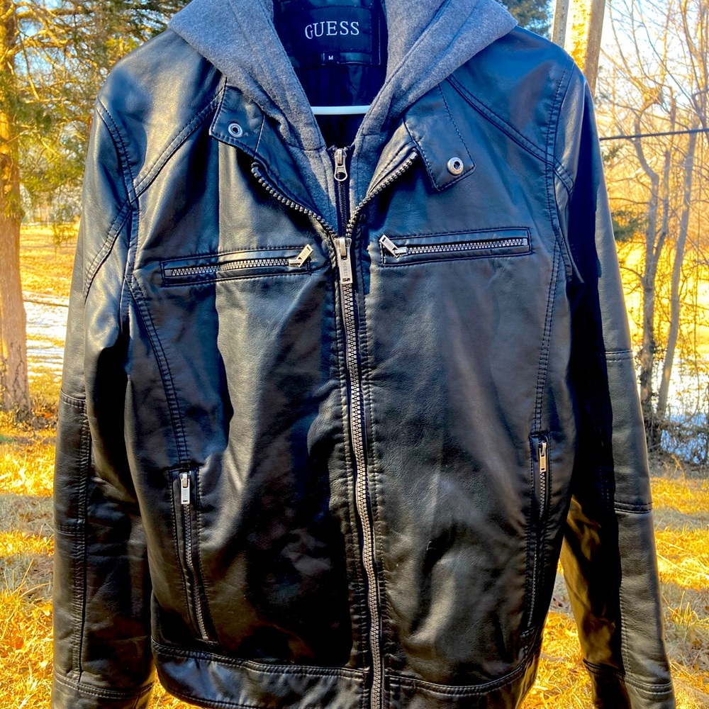 GUESS Men's Faux-Leather Motorcycle Jacket